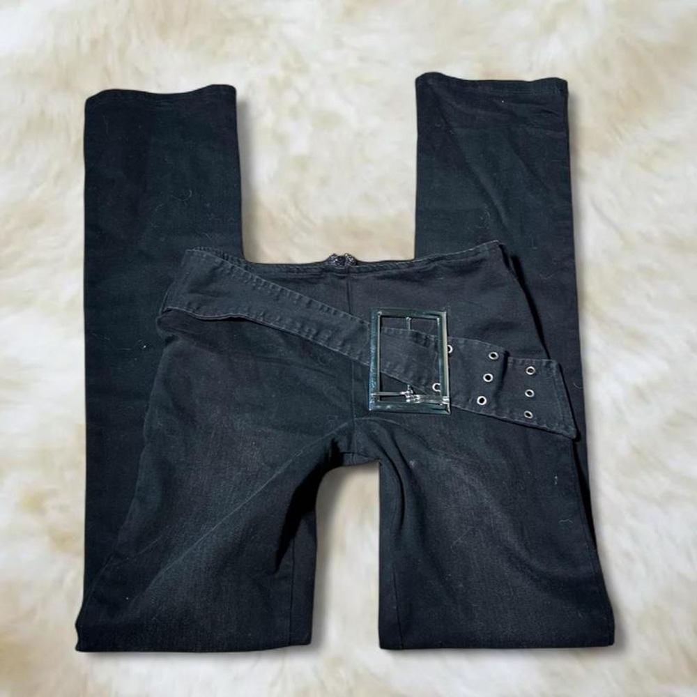 Fashion Nova Y2K Low Rise Black Buckle Belt Flare Pants Size 27 Goth Emo Alt